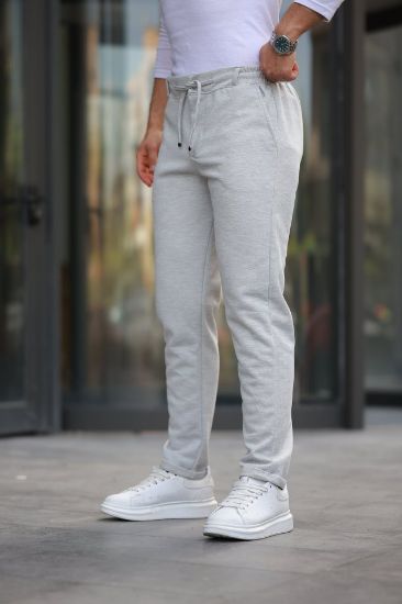 Erkek Beli Bağcıklı Duble Paça örme Pamuklu Kumaş Jogger Pantolon resmi